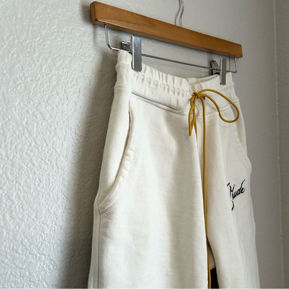 Rhude Men’s Embroidered Logo Loopback Cotton Jersey Sweatpants in Cream, Small - Picture 3 of 13